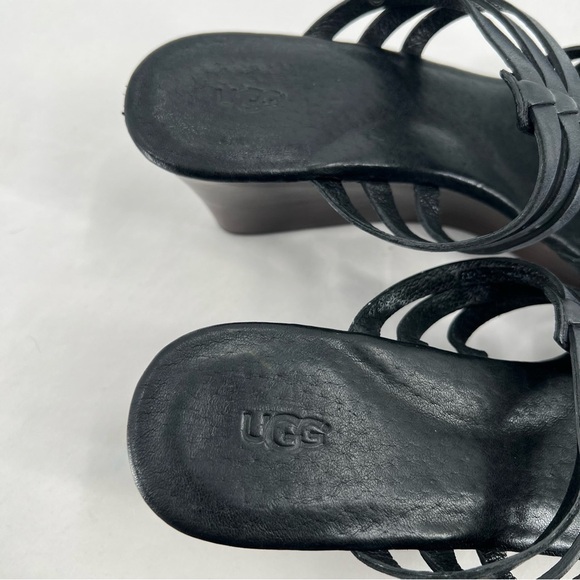 UGG Mattie Black Leather Platform Wedge Sandal Size 10 - Picture 8 of 14